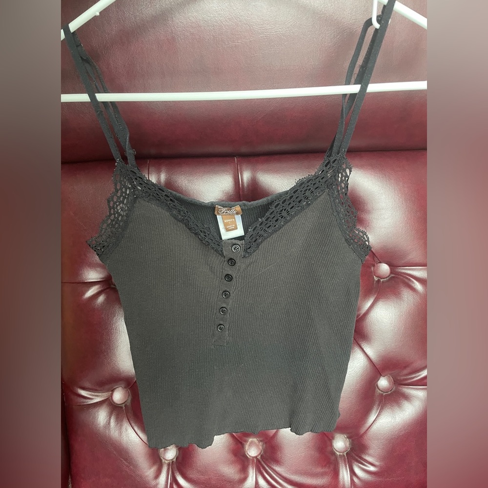 Black Laced Neck Crop Tank Top